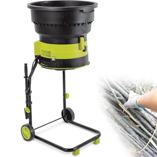 Trituradora eléctrica de madera con ruedas y bolsa de almacenamiento, potencia de 2500 W, 8000 rpm para una limpieza eficiente del patio y compostaje