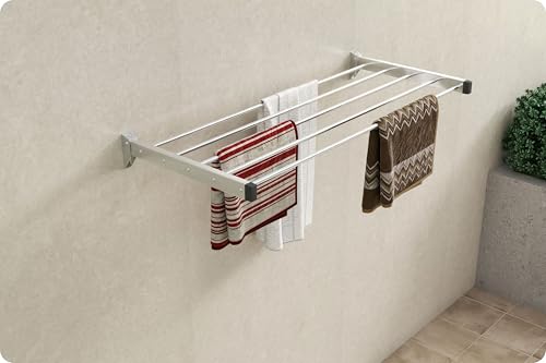 Image of Amiraj Heavy Duty Stainless Steel Wall Mounted Clothes Drying Rack | Foldable & Space Saving Cloth Dryer Stand for Balcony, Laundry & Bathroom | Rust-Free Laundry Rack (4 Feet, 5 Pipe)