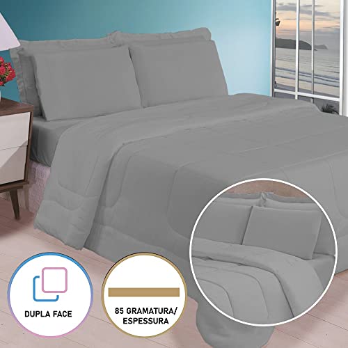 Kit Edredom Casal Jogo de Cama Leve Para Verão (6 Peças, Cinza)