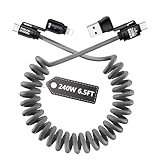 Homailida 4 en 1 Câble Spiralé, 240W Rapide Multi Chargeur Transmission de Données, USB A/C vers Type C/L Ports, pour Apple CarPlay & Android Auto, pour iPhone 17/16/15/14, iPad, Android
