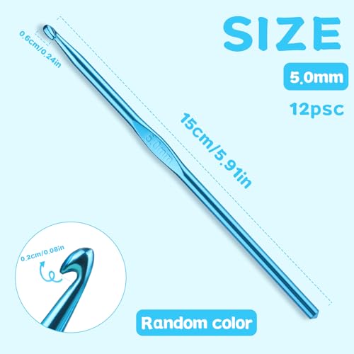 Image of UzecPk 12Pcs 5mm Crochet Hooks Aluminum Ergonomic Handle Crochet Hook Set Metal Crochet Needles Bulk for Arthritic Hands Crocheting Yarn