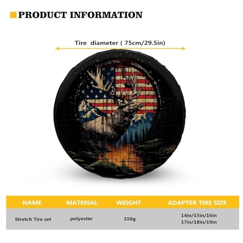 Image of Pensura Spare Tire Wheel Cover Easy Installation American Flag Deer Spare Tire Cover Funny Elastic Car Accessories Decorations for RV Trailer, Jeep, Truck, SUV