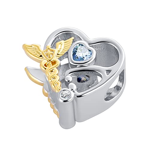 Nurse Doctor Stethoscope Cap Heart Cubic Zirconia Dangle Charm for Pandoa Bracelet2