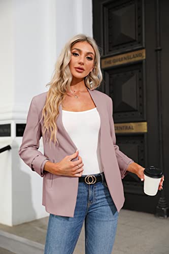 Ofenbuy Womens Casual Blazer Ruched 3/4 Sleeve Open Front Relax Fit Office Lightweight Cardigan Jacket Blazers (Large, Pink) #TOP1