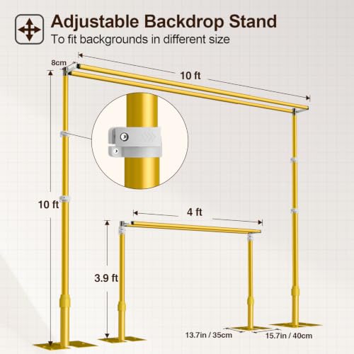 Image of EMART Backdrop Stand Heavy Duty 10x10Ft Double Crossbar Pipe and Drape-Gold