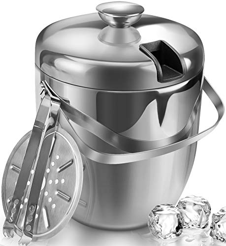Insulated Jozo Ice Bucket with Tongs and Lids - Perfect for Parties and Bar Service - 3.4 Quarts