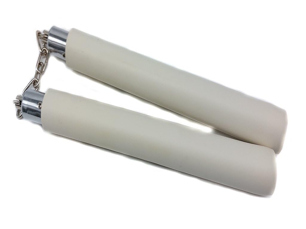 DELFIERO Nunchaku Gomma Bianca con Catena per Allenamento Arti Marziali