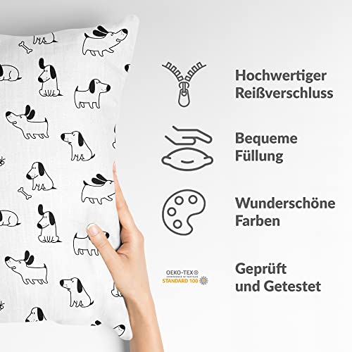 TherapieWelt Kinderkissen Zirbenkissen Therapiekissen Kopfkissen Zirbenholzkissen Baumwolle Bezug mit Reißverschluss für Kinder gegen Schlafprobleme 45x45cm Hund weiß schwarz