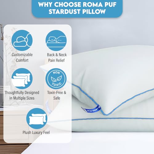 Image of ROMA PUF Stardust Virgin Microfiber Pillow, Height Adjustable, Orthopedic, Toxin-Free, Soft & Supportive for Neck Back Shoulder Cervical Side Sleeping, Pack of 2 (24x16 Inch)(Bag Included)