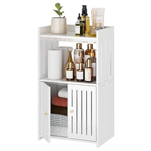 3-Tier Bathroom Storage Cabinet, Small White Floor Cabinet Freestanding Organizer with Door for Living Room Hallway Small Space