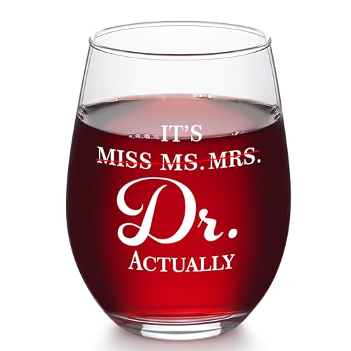 Futtumy Verre à vin sans pied « It's Miss Ms Mrs Dr Actually » - Cadeau de remerciement pour médecin, médecin, docteur, diplômé en médecine, médecin,...