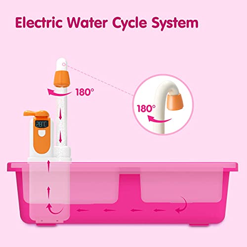 Kids Play Sink with Running Water, Kitchen Sink Toys Toddlers Play Sink Kitchen Playset Electric Faucet Dishwasher, Color Changing Dishes Kids Sink, Pretend Play Educational Toy Gifts for Boys Girls