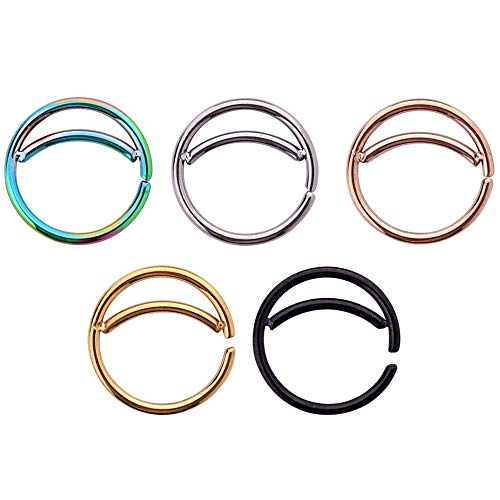 JeReVolng 5PCS Stainless Steel & Rose Gold Plated Moon Nose Ring Hoop Set - Traditional Style, Rose Gold, Unisex, Women, Body Piercing Enthusiasts, Fashion Jewelry Lovers