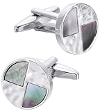Jonwo Silver Natural Gray Mother of Pearl Cufflinks for Men Lady Water Ripples Pattern Round Men's Cufflinks Jewelry for Wedding Anniversary Business Party Events Tuxedo Dress Shirt