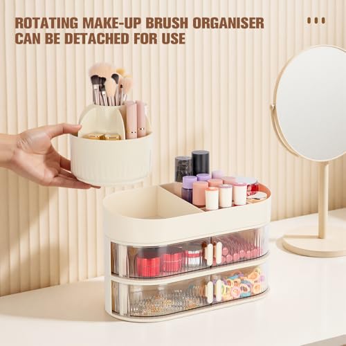 Rangement maquillage beige avec tiroirs pour coiffeuse ordonnée