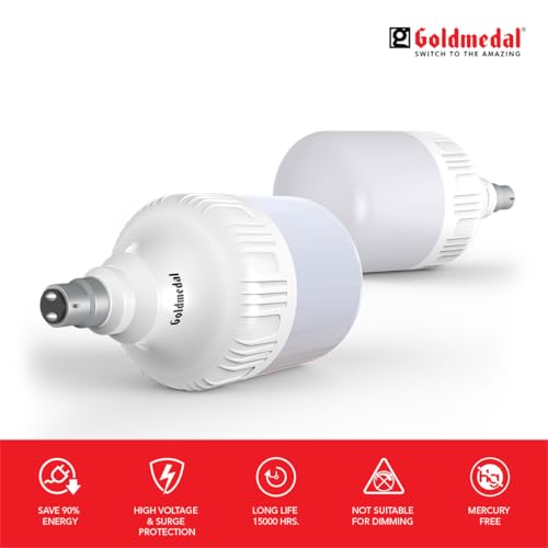 Image of Goldmedal Thor 50W B22 Base LED Bulb For Home & Office | Energy Efficient | 230 Degree Light Coverage | Surge Protection up to 4KV | Rated Life 15000 Hrs |Warm White (3000K) |Pack of 4