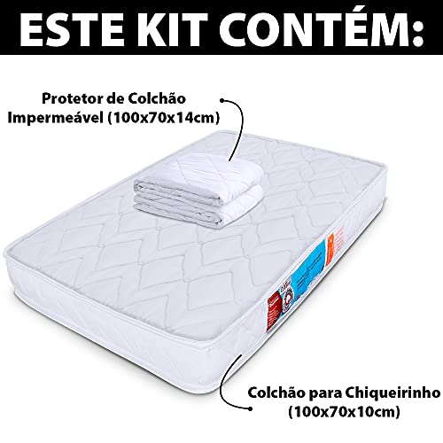 Kit Colchão Chiqueirinho Cercadinho Mini Berço + Protetor Capa Impermeável 100x70x10cm - BF Colchões
