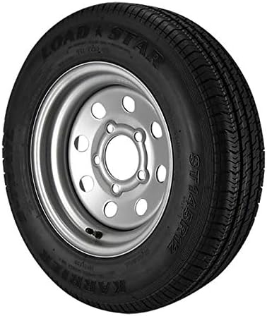 ST145/R12 Loadstar Trailer Tire LRE on 5 Bolt Silver Mod Heavy Duty Wheel