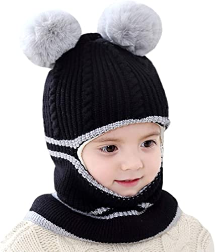 Toddler Winter Hat,Baby Winter Hat Scarf Set,Boys Girls Winter Hood Scarf Beanie Fleece Balaclava Earflap Skull Cap 2-5T2