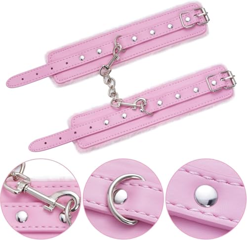 Fluffy Fuzzy Handcuff Bracelet - Leather Pink Fleece Fuzzy Handcuffs (Chained Ankles and Wrists) Set Sex Hand Cuff Set for Spice up The Bedroom for Couples for Adults with Safety Release Sweater SE32