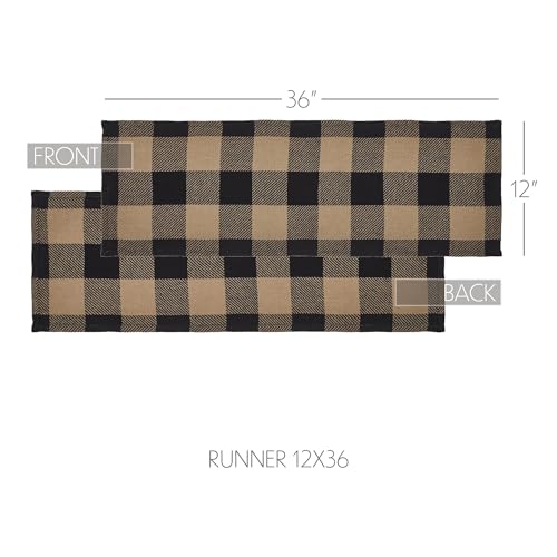 VHC-Brands-Runner-12×36-Cotton-Dining-Room-Kitchen-Table-Runner-Country-Farmhouse-Style-Black-Check-Collection-Rectangle-12×36-Country-Black VHC Brands Runner 12×36 Cotton Dining Room Kitchen Table Runner Country Farmhouse Style Black Check Collection Rectangle 12×36 Country Black