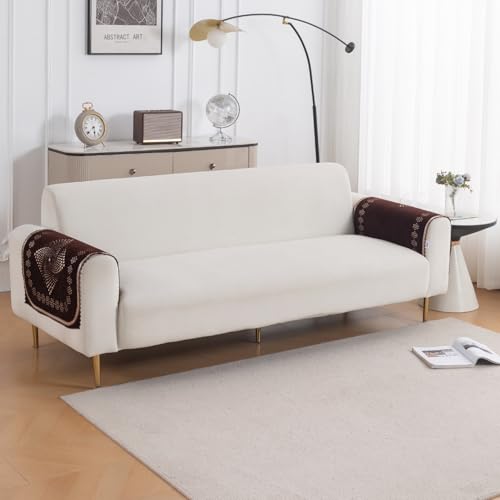 Image of HOKIPO Sheesh Brown Premium Chenille Jacquard Sofa Armrest Cover - 1 Pair | 'Royal Aangan Series' (IN-1006-L5*2)