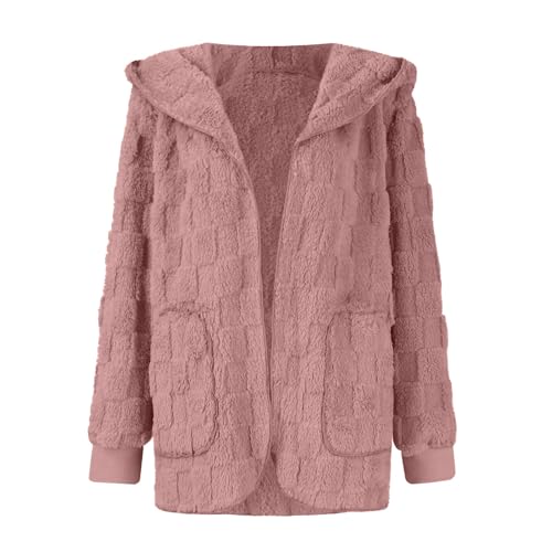 Sherpa Jacket for Women Open Front Fuzzy Fleece Fluffy Jackets Soft Faux Teddy Bear Hooded Cardigan Warm Winter Coat4