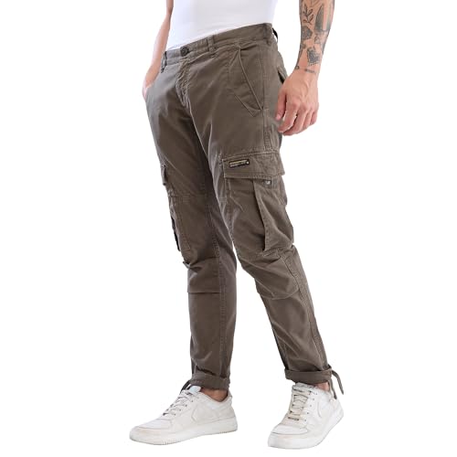 Image of Spykar Men Mid Rise Khaki Regular Fit Cargo
