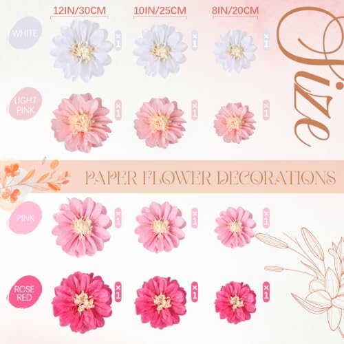 Image of Cholemy 24 Pcs Tissue Paper Flowers, Crepe Paper Flowers Decorations 8 inch 10 inch 12 inch for Wedding Party Baby Bridal Shower Carnival Party Birthday Nursery Wall Decor (Pink,White)