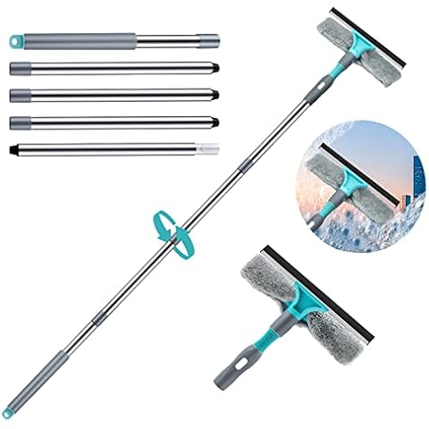 OBOVO Upgraded Window Squeegee Cleaner Extendable 230CM Telescopic Window Cleaning Equipment Kit with Microfiber Scrubber 3 in 1 Long Cleaning Tools for Glass Car Indoor Outdoor High Windows Cover