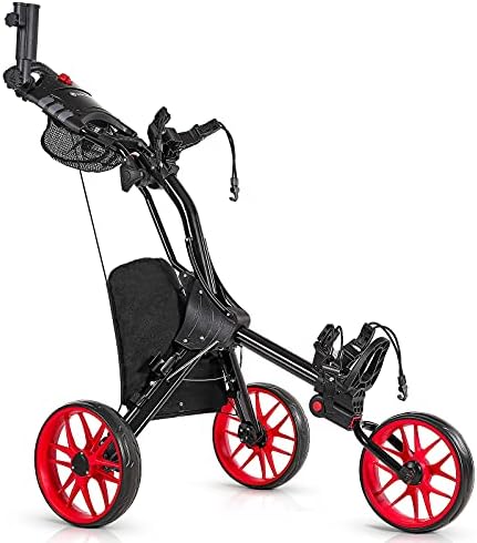 WIN.MAX Golf Push Cart，3 Wheel Lightweight Pushcart with Foot Brake，Detachable Umbrella Holder，Easy to Fold Caddy Cart Pushcart
