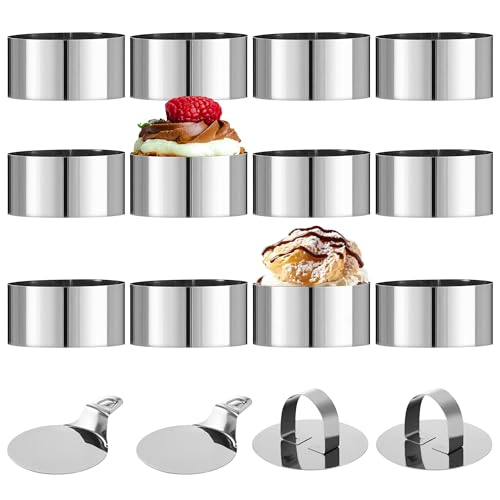 12 Pièces Cercle à Patisserie en Acier Inoxydable,Cercle a Patisserie avec couvercle, avec base,Anneau de mousse circulaire de 8 cm,Convient pour faire de la...