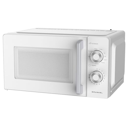 Grunkel Microondas con/sin grill, 20 Litros, 700W + 900W Grill 20MG 5-6 Niveles de Potencia, 3 Modos Combinados, Temporizador 30 min, Color Blanco (Con Grill)