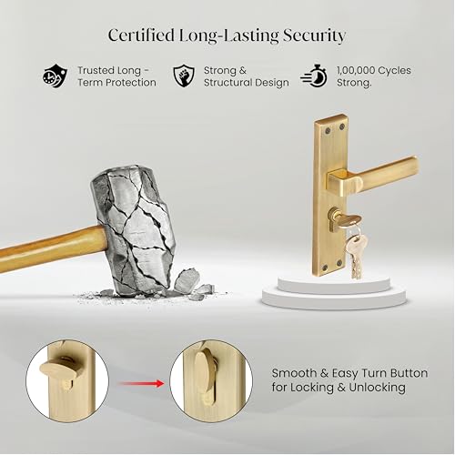 Image of LAPO Door Lock System for Main Door | 45x45mm Lock Body | 60mm Cylinder | Dual Side Door Compatibility | Suitable for 30-50mm Door Thickness | 3 Brass Keys | Antique Finish | 3 Years Warranty | CY-307