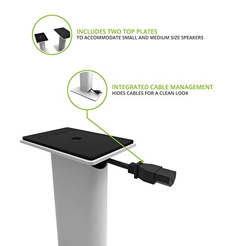 Kanto Sp9W Desktop Speaker Stands For Small/Medium Bookshelf Speakers & Compact/Mid-Size 2”-4” Studio Monitors | 8.3" Tall | Rotating Top Plate | Hidden Cables | ¼”-20 Mounting | Pair | White #TOP2