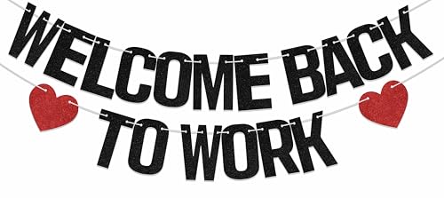 Welcome Back to Work Banner - Welcome Back Decorations, Office Work Party Decorations, Work Anniversary Staff Employee Appreciation Decorations Black