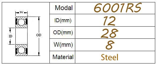 5pcs/Lot 6001-2RS 6001 RS 12x28x8mm Rubber Sealed Deep Groove Ball Bearing Miniature