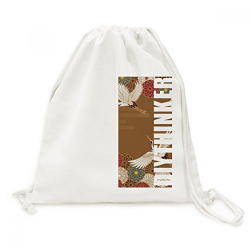 Sac cordon en toile grues fleurs pour voyage et loisirs