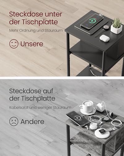 VASAGLE Beistelltisch, Nachttisch mit Steckdosenleiste – Ansicht 3