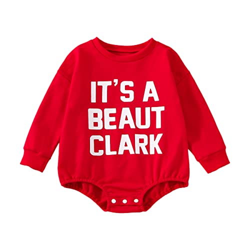 Image of CHAUKAREAUL Newborn Baby Girl Boy Christmas Outfit Long Sleeve Letter Sweatshirt Romper Bodysuit Fall Winter Clothes