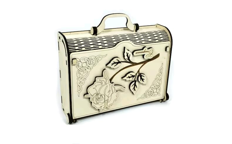 MeeCraft Wooden Storage Box with Handle and Magnetic Closure, Por...