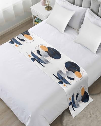 Navy Blue Abstract Art Bed Runner for King Size, Contemporary Geometric Luxury Bedspread Protector Slipcover Bed Scarf for Foot Runners & Scarves for Bedroom Hotel Wedding Room 102x20 Inches