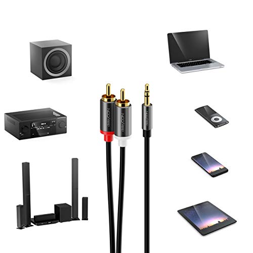 deleyCON 3,0m Klinke zu Cinch RCA Kabel 3,5mm Audiokabel Wandler Kabel Handy und Smartphone an HiFi-Receiver 3,5mm AUX Klinke auf Cinch Stecker (Extra Dünn & Flexibel)