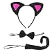 Produktbild BESTOYARD Kinder Haarband Stirnband Katze Ohren Schwanz Schleife Haarschmuck Party Cosplay Kostüm 3 Stück (Schwarz und Rosa)
