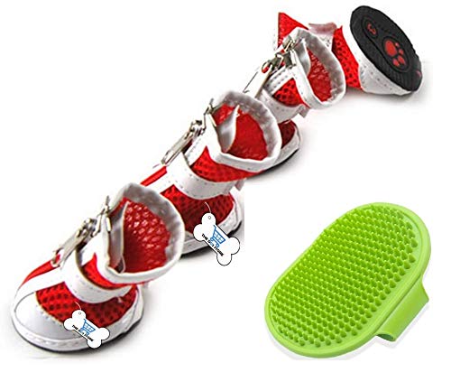 THE DDS STORE Superdog Hand Brush Grooming Gloves| Dog Shoes for Hot Pavement Summer Breathable Mesh Boots Adjustable Non Slip Zipper Pet Dogs Bootie White PU Paw Protector (6# (LxW: 2.7 * 2.1"), RED) (B08W3DXG55) Amazon Price History, Amazon Price Tracker