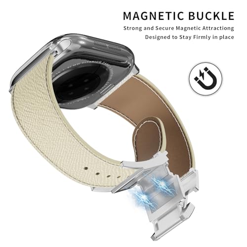Leather Magnetic Watch Band Compatible with Apple Watch Ultra 49mm 46mm 45mm 44mm 42mm 41mm 40mm 38mm, Designer Replacement Strap for Women Men iWatch Series 9/8/7/6/5/4/3/2/1/SE/Ultra 2 by Tekvon - Used condition - Image 2