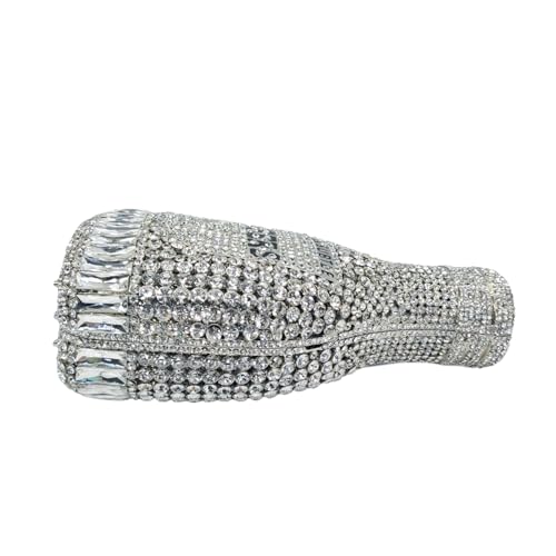 WuDiaoer Women Champagne Bottle Rhinestone Clutch Unique Evening Bag Crystal Dinner Handbag Bride Purse for Party Cocktail, Silver