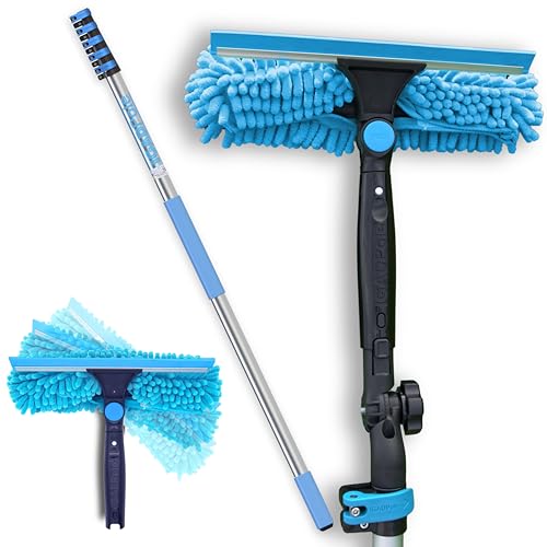 26ft Window Squeegee with Extension Pole, Window Cleaner Tool with 5-Stage Telescoping Pole, Window Cleaning Kit with 5-20ft Pole & Microfibre Cloths & Blades Replacement & Angle Adapter