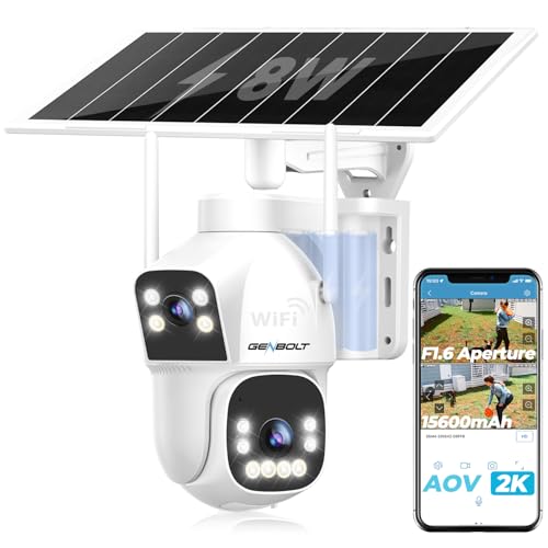 GENBOLT 2.5K AOV WiFi Solar Security Camera Outdoor Wireless, 7/24 Recording 3MP+3MP IP Surveillance Camera with 90FT AI Detection, 8W 15600mAh Battery Powered Camera CCTV