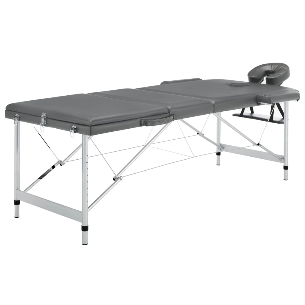 vidaXL Camilla Masaje de 3 Zonas Estructura Aluminio Antracita 186x68cm Salud Accesorios Salón Masajista Cuidado Personal Altura Ajustable Cómoda